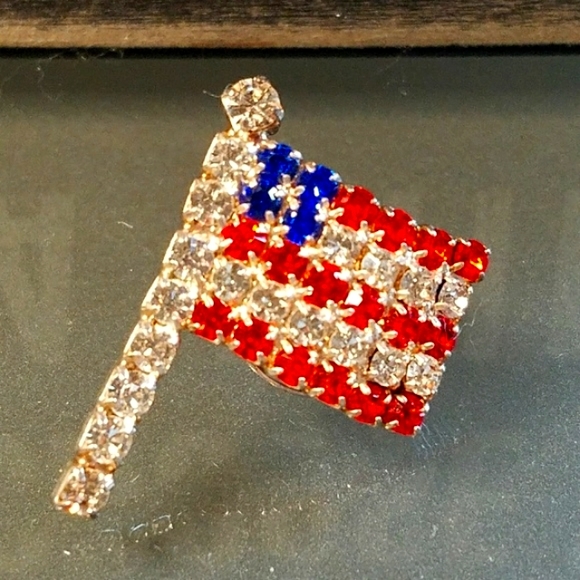 Mother Daughter Patriotic Red, White & Blue Rhinestone Flag Pin Set - Picture 3 of 9